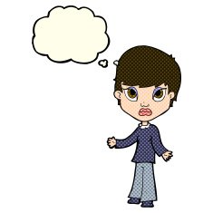 cartoon woman shrugging shoulders with thought bubble N252