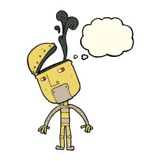 cartoon robot with open head thought bubble N2