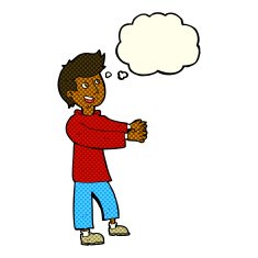 cartoon happy man with thought bubble N239