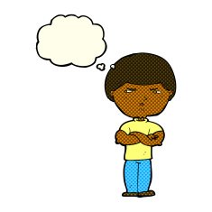 cartoon grumpy man with thought bubble N11