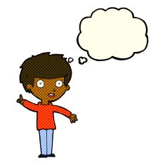 cartoon boy with idea thought bubble N42