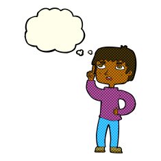 cartoon boy with question thought bubble N10