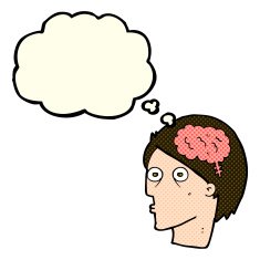 cartoon head with brain symbol thought bubble N21