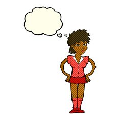 cartoon woman with hands on hips thought bubble N117