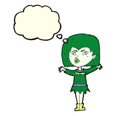 cartoon vampire girl with thought bubble N121