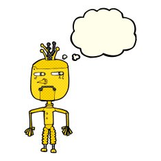 cartoon robot with thought bubble N80