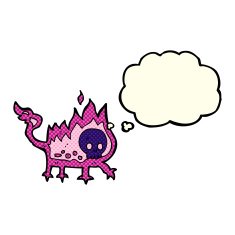 cartoon little imp with thought bubble N5