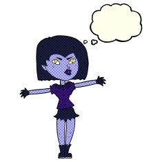 cartoon vampire girl with thought bubble N124