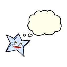 cartoon happy star character with thought bubble N9