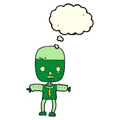 cartoon robot with thought bubble N81
