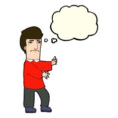 cartoon grumpy man with thought bubble N12
