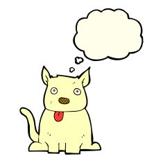 cartoon dog sticking out tongue with thought bubble N11