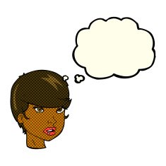 cartoon pretty female face with thought bubble N53