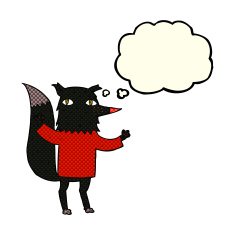 cartoon wolf with thought bubble N10