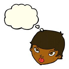 cartoon unimpressed woman with thought bubble N5