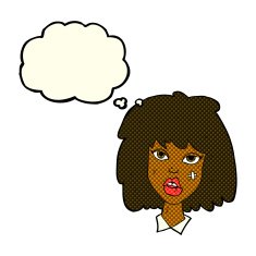 cartoon woman with bruised face thought bubble N4