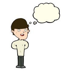 cartoon happy man with thought bubble N240