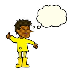 cartoon poor boy with positive attitude thought bubble N5