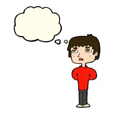 cartoon unhappy man with thought bubble N6