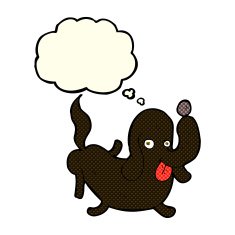 cartoon dog sticking out tongue with thought bubble N12