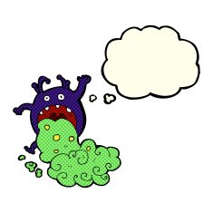cartoon gross monster being sick with thought bubble N5