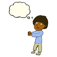 cartoon happy man showing with thought bubble N5