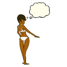 cartoon woman in bikini with thought bubble N32