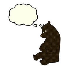 cartoon happy black bear with thought bubble N5
