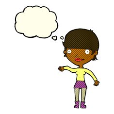 cartoon happy woman with thought bubble N134