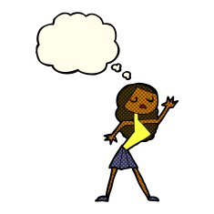 cartoon woman dancing with thought bubble N16