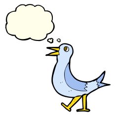 cartoon walking bird with thought bubble N12