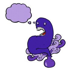 cartoon halloween ghost in bottle with thought bubble N11