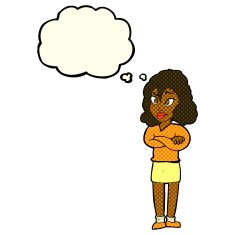 cartoon woman with crossed arms thought bubble N22