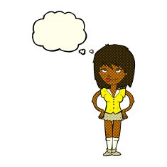 cartoon woman with hands on hips thought bubble N118