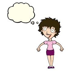 cartoon excited woman with thought bubble N76