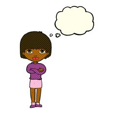 cartoon woman with folded arms thought bubble N16