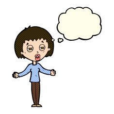 cartoon suspicious woman with thought bubble N12