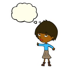 cartoon woman giving thumbs up symbol with thought bubble N34