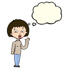 cartoon woman waving with thought bubble N181