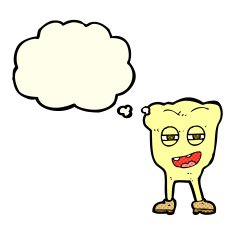 cartoon rotten tooth character with thought bubble N3