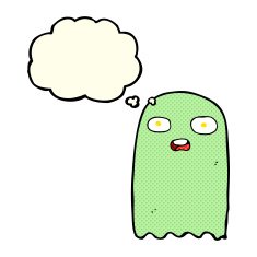 funny cartoon ghost with thought bubble N51