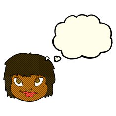 cartoon female face with thought bubble N72