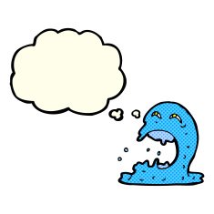 cartoon gross ghost with thought bubble N20