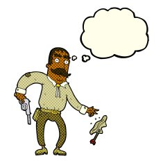 cartoon wild west cowboy with thought bubble N5