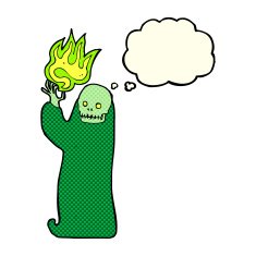 cartoon waving halloween ghoul with thought bubble N4