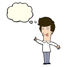 cartoon funny man with idea thought bubble N6