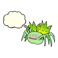 cartoon spooky spider with thought bubble N6