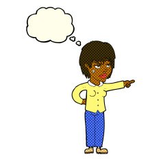 cartoon woman pointing with thought bubble N113