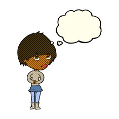 cartoon nervous woman with thought bubble N18
