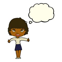 cartoon happy girl with thought bubble N51